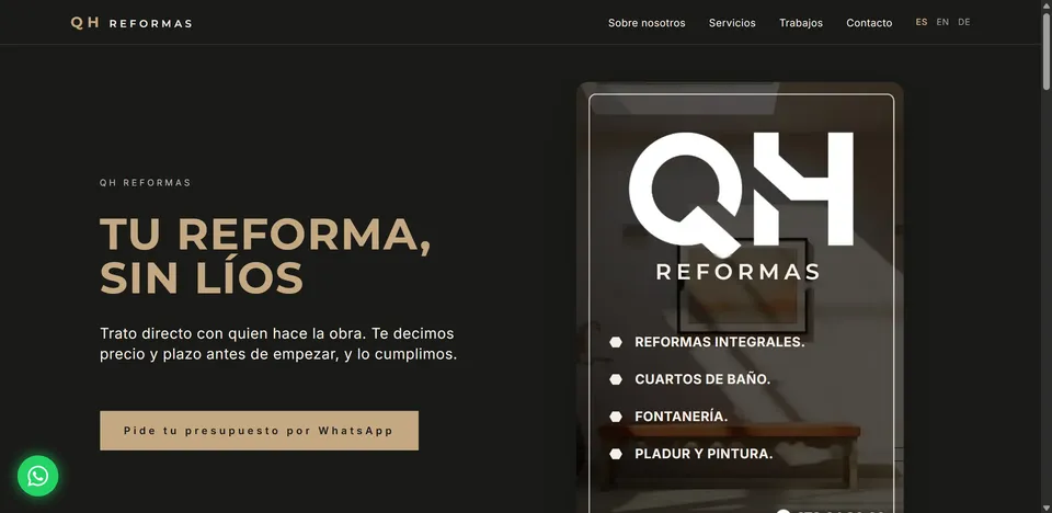 Portada de la web de QH Reformas